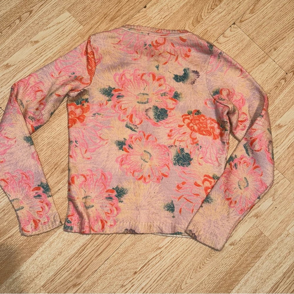 Pink Floral Crewneck Cardigan Sweater - Picture 6 of 8